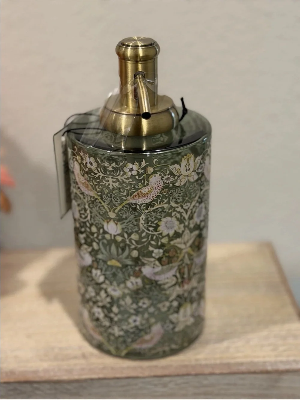 William Morris & Co Green Glass Bathroom Soap Dispenser Strawberry Thief - NEW